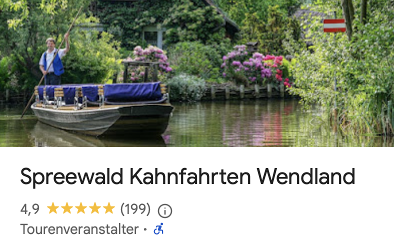 Bewertung von Kahnfahrten Wendland bei Google Maps 4,9 Punkte
